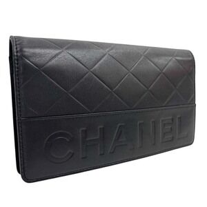 Chanel Matelasse Bi fold Long Wallet Black